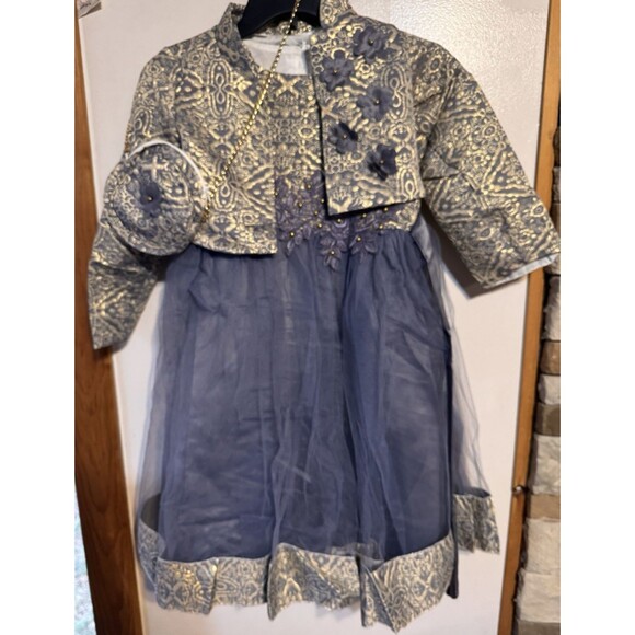 Girls Size 9 Jacquard Dress Sleeveless Dress with Jacket and Bag, Formal Blue - Picture 1 of 16